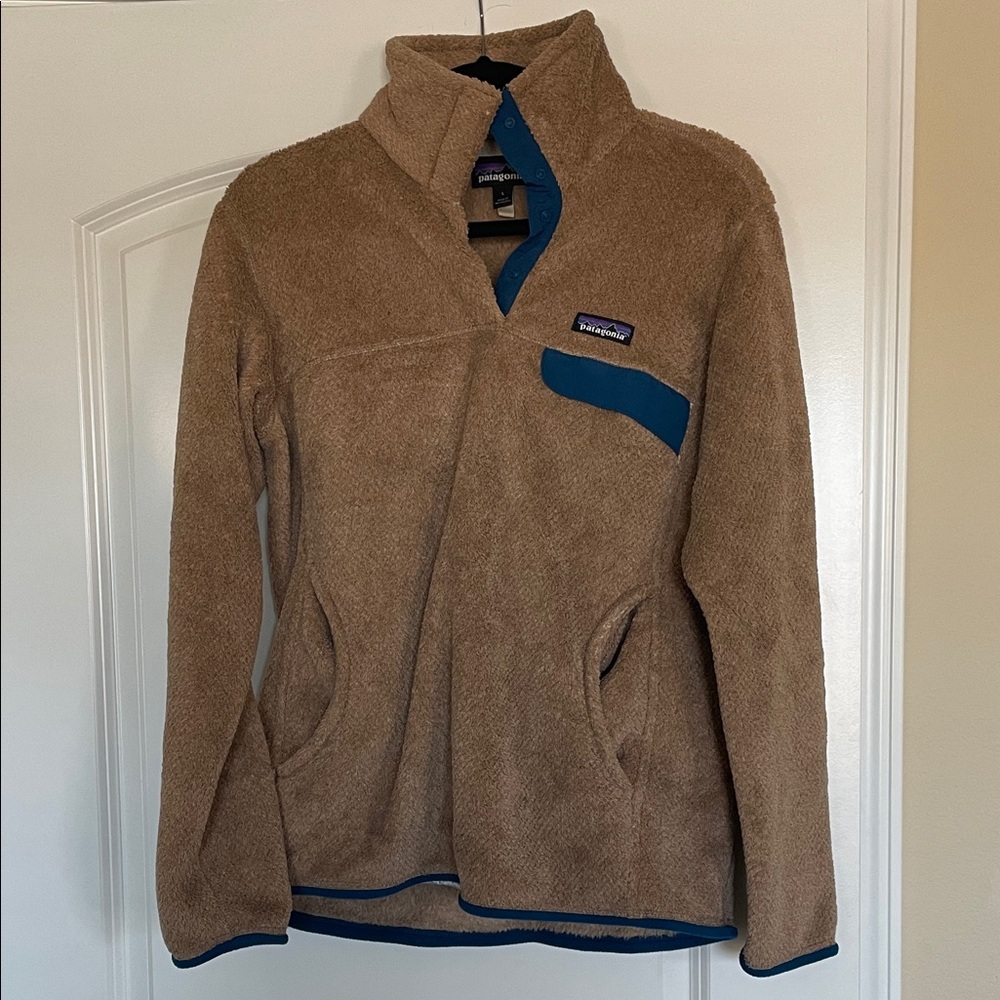 Patagonia Brown Fleece Jacket with Blue Trim
